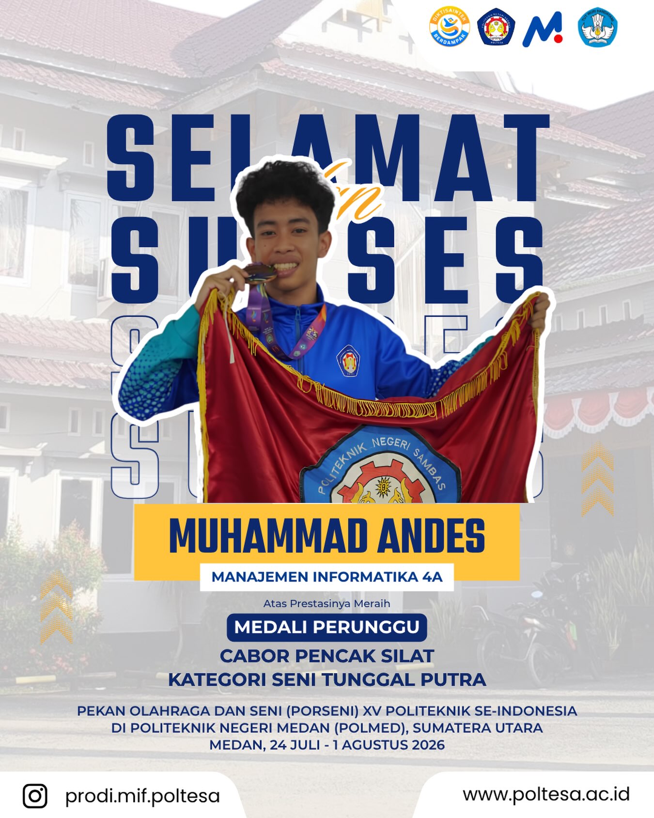 Sertifikat Juara 3 Pencak Silat Seni Tunggal Putra PORSENI XV 2026